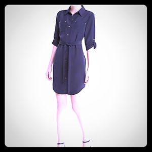 Petite roll sleeve shirt dress